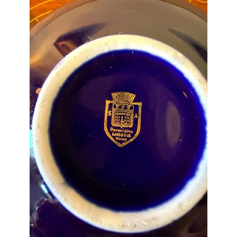 Vintage Limoges Cobalt Blue Gold Trinket Box, French Porcelain 4.5
